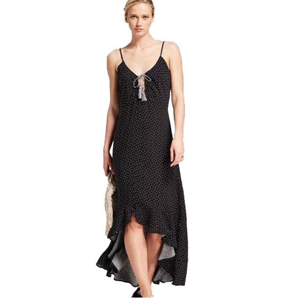 Xhileration Black White Polka Dot Maxi Sundress Sz XS Camisole Hi Low Ruffle Hem - Picture 1 of 11